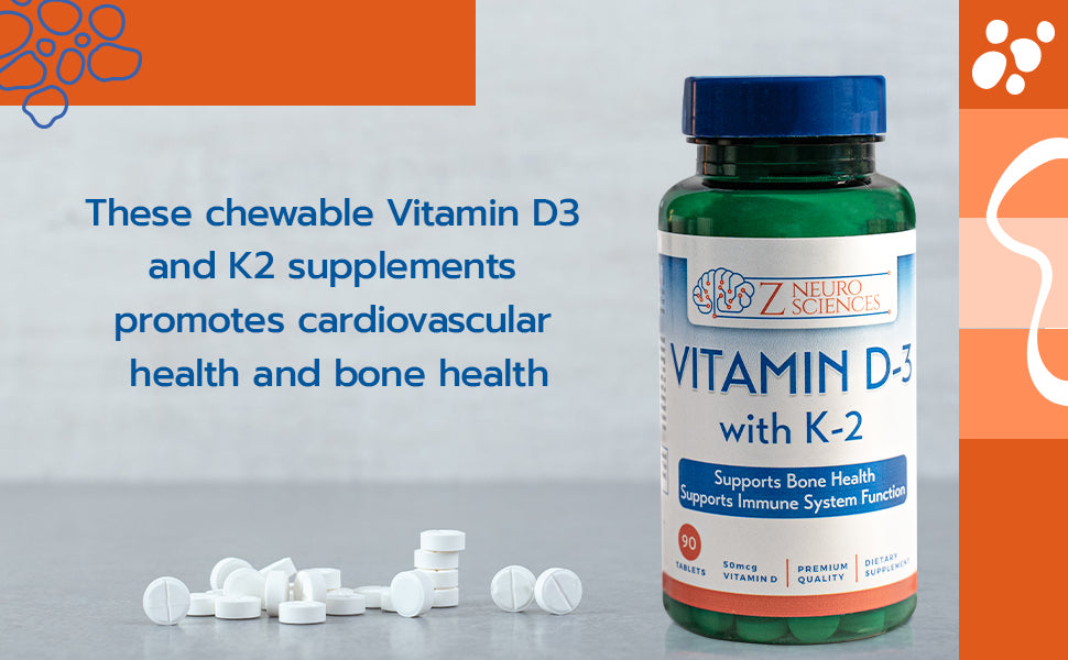 Vitamin D3 with K3 Daily Vitamins for Bone & Cardiovascular Health