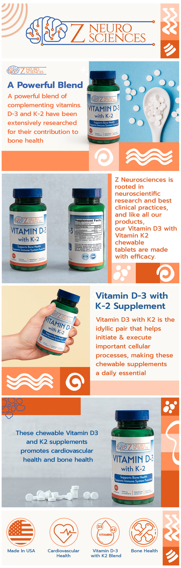 Vitamin D3 with K3 Daily Vitamins for Bone & Cardiovascular Health