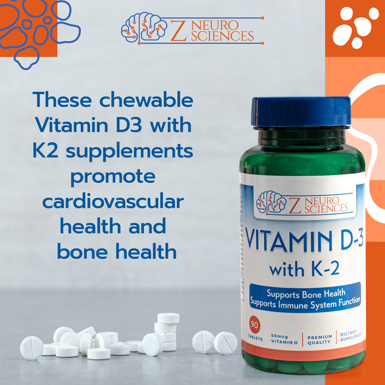 Vitamin D3 with K3 Daily Vitamins for Bone & Cardiovascular Health