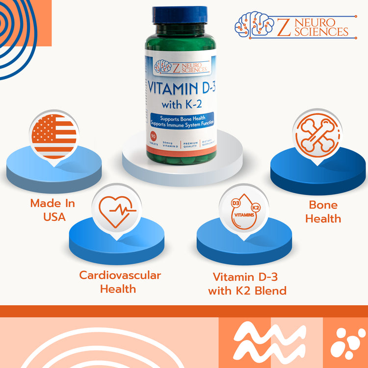 Vitamin D3 with K3 Daily Vitamins for Bone & Cardiovascular Health